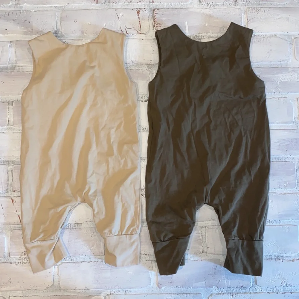 Wild Child & Early Bird 6m neutral rompers matching twin set